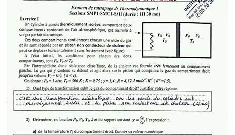 Examen Thermodynamique S1 Smpc Exam Final 1 + Correction Fsr 201415