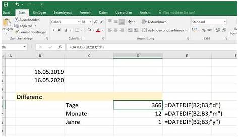 Anzahl Tage, Monate oder Jahre zwischen 2 Daten (Datum) im Excel