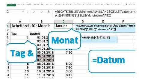 Microsoft Excel: Monat aus Datum extrahieren und als Text ausgeben