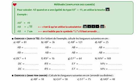 Théorème de Pythagore : exercices de maths en 4ème en PDF.