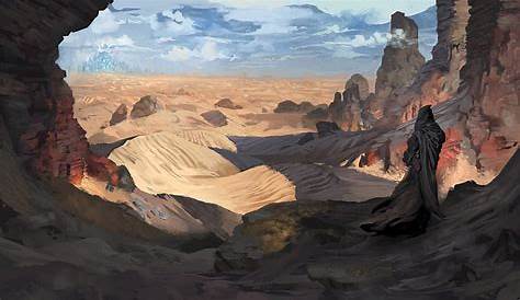 Desert cliffs, Roman Likholob on ArtStation at https://www.artstation