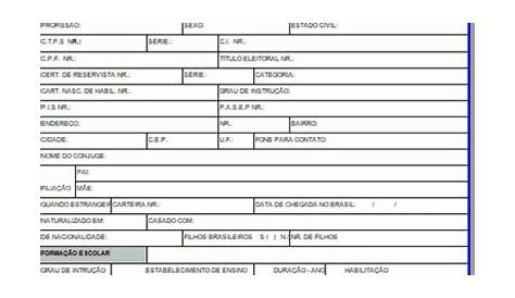 Modelo De Ficha De Registro De Empregado Para Preencher - Vários Modelos