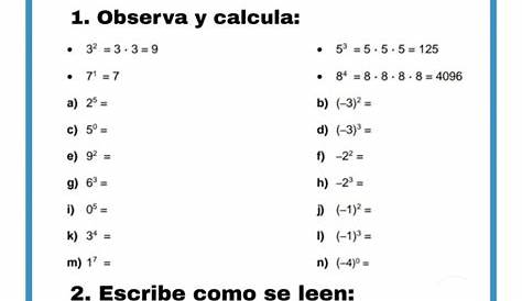 Las potencias Reglas y fichas con ejercicios para repasar