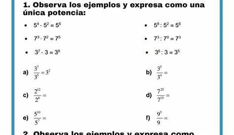 Las potencias Reglas y fichas con ejercicios para repasar