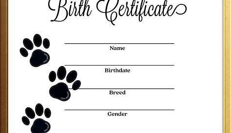 Fill In Blank Printable Puppy Birth Certificate Pdf