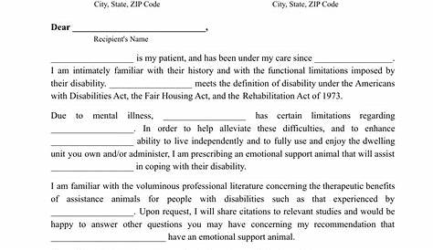 Fillable Blank Printable Free Emotional Support Animal Letter Pdf