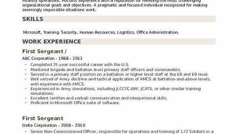 First Sergeant Resume Examples Company Samples Qwik