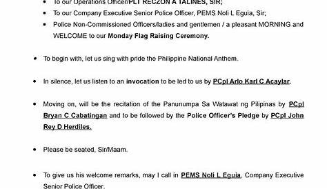 Monday Flag Raising Ceremony Script