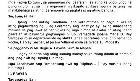 flag ceremony script - Good morning TAGNATIANS To our supportive