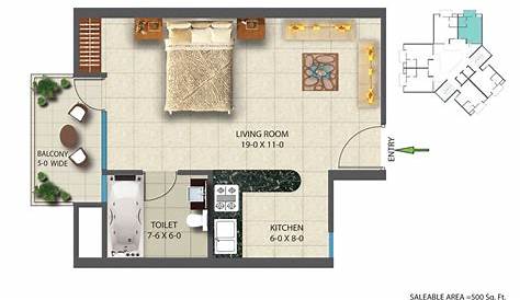 500 Sq FT Studio Apartment Floor Plan | Studio apartment floor plans