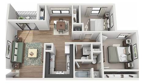 2 Bedroom Apartment Floor Plan : 10 Awesome Two Bedroom Apartment 3D