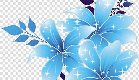 Watercolor Blue and Cyan Flowers with Leaf Transparent Background