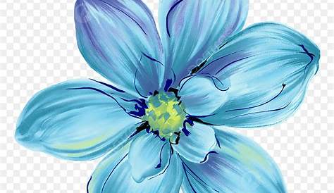 Watercolor Blue and Cyan Flowers with Leaf Transparent Background