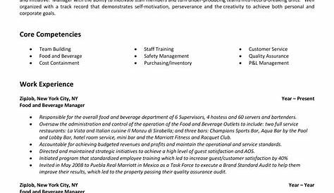 Best Food Service Manager CV Example