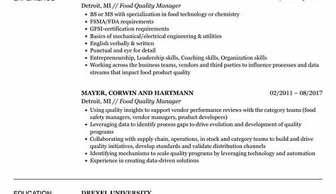 Food Quality Assurance Resume Examples 14 Awesome Sample Templates