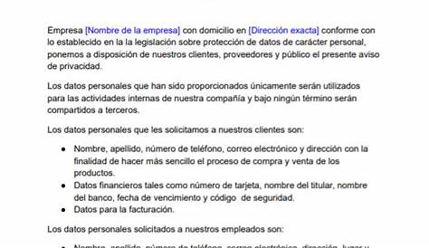 Aviso de Privacidad - Modelo en Formatos Word y PDF