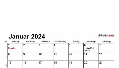 Monatskalender 2023 mit Kalenderwochen und Feiertagen