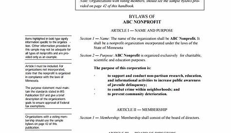 Free Bylaws Template For Nonprofit Organization Pdf