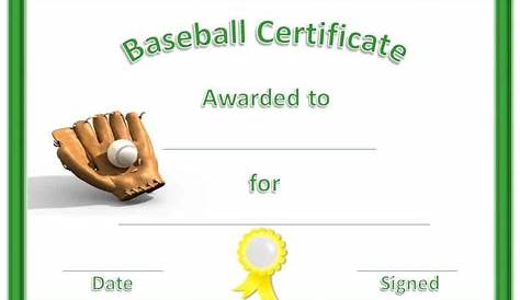 Editable Baseball Certificate Template Printable Youth Baseball Award