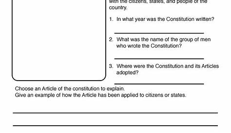 Free Printable Constitution Worksheets Elementary Pdf
