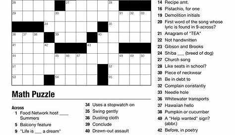 Printable Crossword Puzzles For Teens | Printable Crossword Puzzles