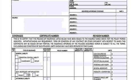 Acord Insurance Certificate Template 6 Best Templates Ideas For You