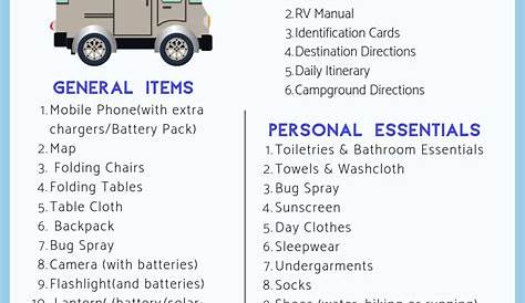 Free Printable Rv Camping Checklist Pdf