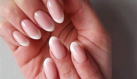 French Tip Nails Oval Natural Acrylic Shaped Acrylic