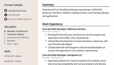 Sample Resume Of Front End Developer For Freshers : Front-end (web