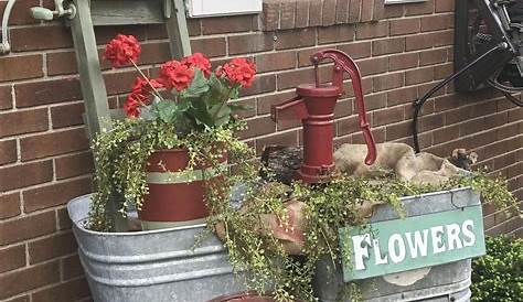 Front Porch Spring Decorating Ideas: Vintage Square Wash Tub