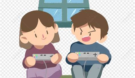 Gambar Kartun Anak Kecil Bermain Video Game, Tersenyum, Bantalan, Video