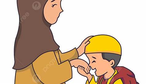 Mother Kiss Clipart Transparent Background, Muslim Kid Kiss Mother Hand