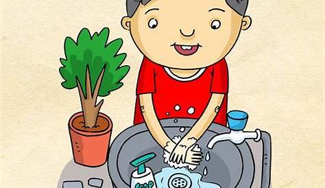 Gambar Kartun Anak Anak Berturut Turut Untuk Mencuci Tangan Mereka