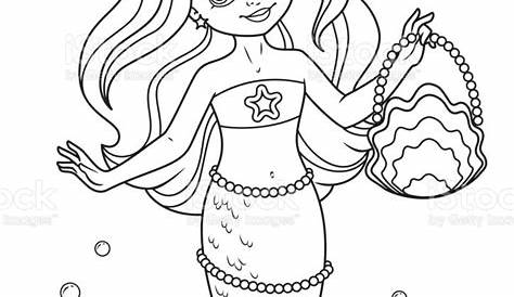 Detail Putri Duyung Lucu Dengan Halaman Mewarnai Tas Tangan Ilustrasi
