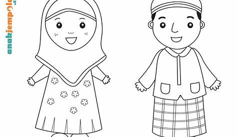 10 Gambar Mewarnai Anak Muslim Untuk Anak Paud Dan Tk - Reverasite
