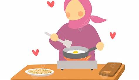 Gambar Ilustrasi Ibu Muslimah Memasak Di Dapur, Memasak, Ibu Memasak