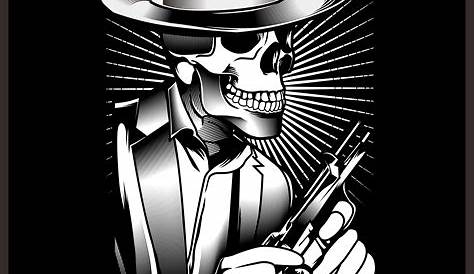 Skeleton gangster with revolvers in suit. Vector illustration 540833