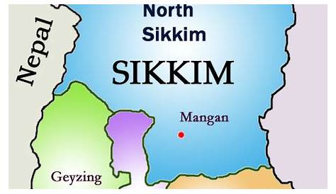 Location map of Sikkim. The region is located between Nepal and Bhutan