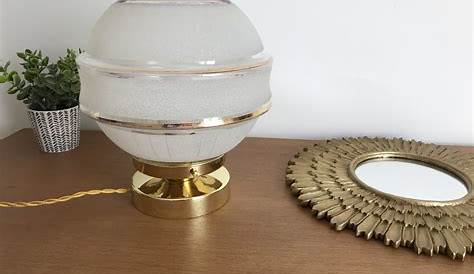 Lampe à poser globe vintage en verre effet craquelé | Selency
