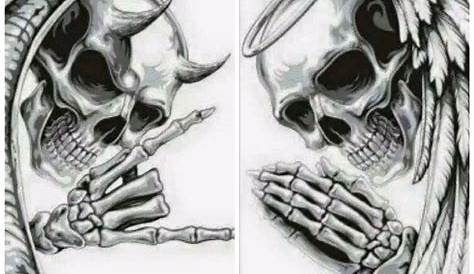 good v evil skulls - Google Search | Skull tattoo design, Good and evil