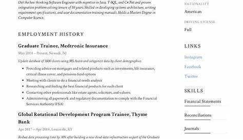 Graduate Trainee Resume Samples | Velvet Jobs