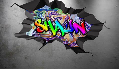 Personalised Name Full Colour Graffiti Wall Decals Cracked 3d Wall
