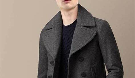 Grey Wool Winter Coat Mens 2017 Fashion Gray Men Blend Double Breasted