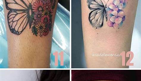 Butterfly With Flowers Tattoo, Colorful Butterfly Tattoo, Butterfly