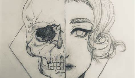 [10000ダウンロード済み√] realistic half skull half face drawing 878894
