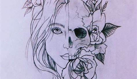 #half #skull #drawing #halfskulldrawing Half girl half skull Skeleton