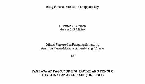 Mga Halimbawa Ng Pananaliksik Na Papel Sa Filipino Ang Pananaliksik