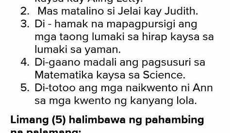 Mqgbigay Ng 10 halimbawa Ng paghahambing na pasahol - Brainly.ph