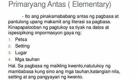 Mga Halimbawa Ng Primarya Antas Ng Pagbasa