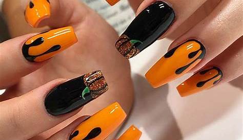 Halloween Orange And Black Coffin Nails 37 Pretty Nail Art Ideas For